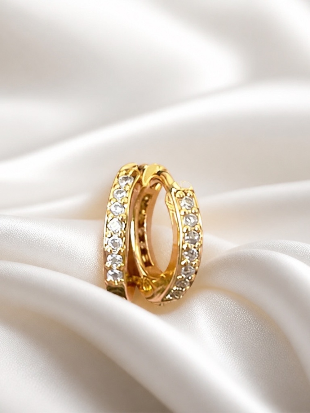 Gold Crystal Pavé Huggie Earrings - Women's Jewelry